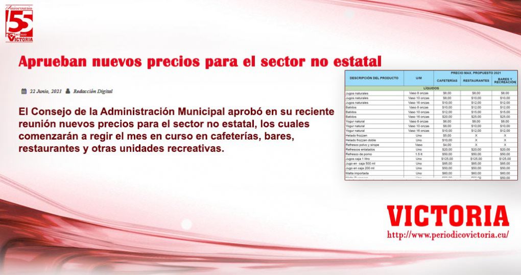 Aprueban nuevos precios para el sector no estatal